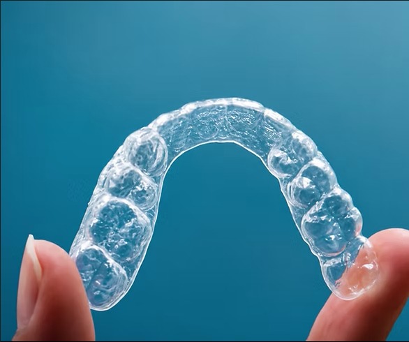 Client-supplied close-up photograph of a clear dental aligner tray.